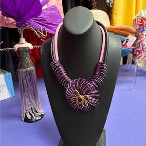 Purple and Gold Floral Cord Necklace